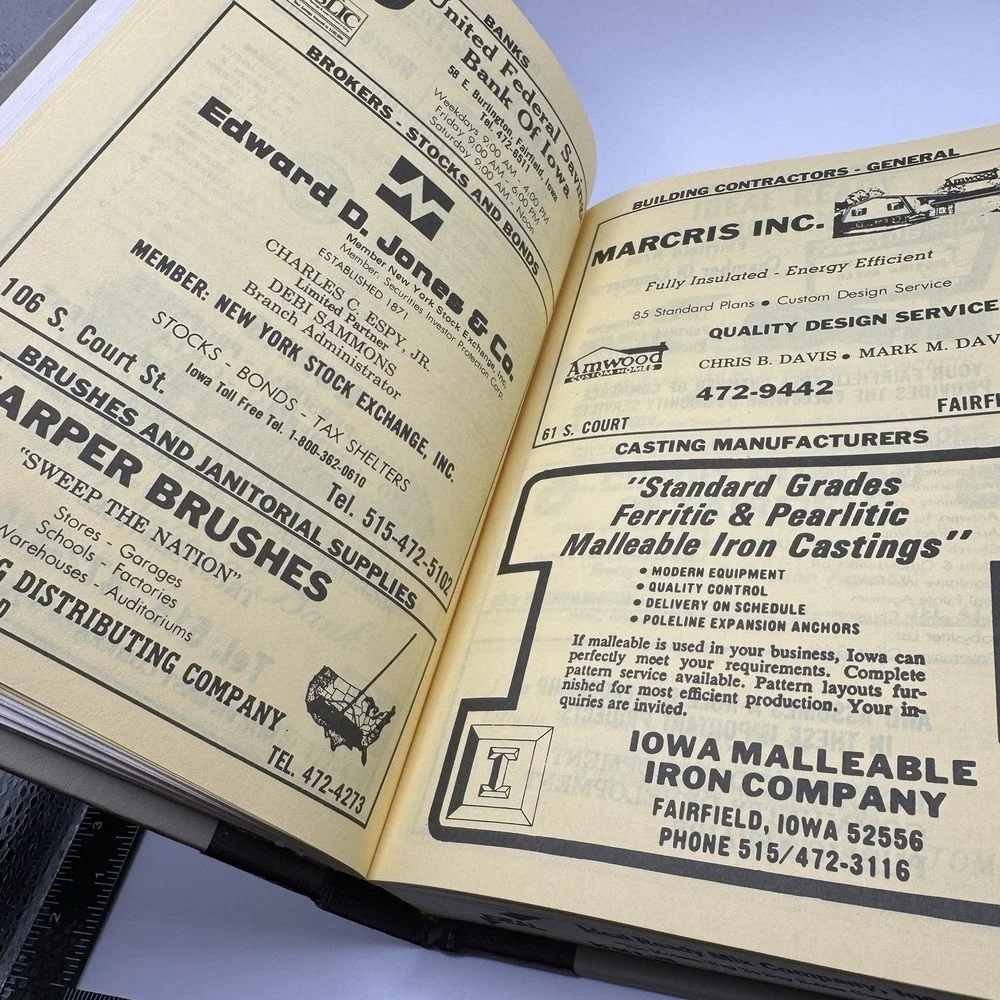 1986 Fairfield Iowa City Business Directory HC Book Phone Advertisements Ads Vtg